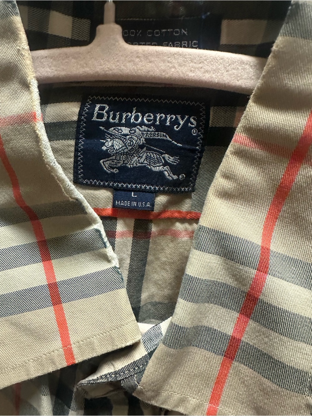 Burberrys Beige Plaid Button-Down Shirt with Red and Black Stripes